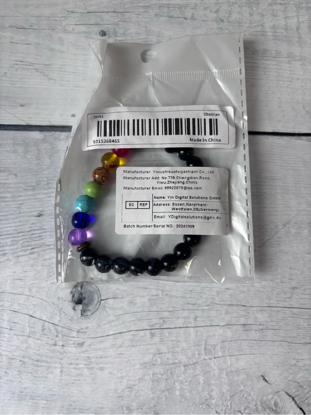 Obsidian Black Beaded Bracelet with Rainbow Accent Beads